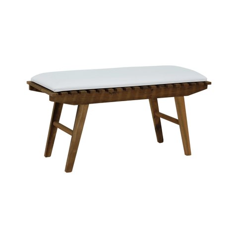 Banco Summer 100cm Madeira Maciça Imbuia - Stain Imbuia / Estofado Corano Bege