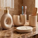 Ver imagem 1 de Jogo de Banheiro Lavabo Acessórios Elegante Areia Kit 4pçs