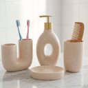 Ver imagem 3 de Jogo de Banheiro Lavabo Acessórios Elegante Areia Kit 4pçs