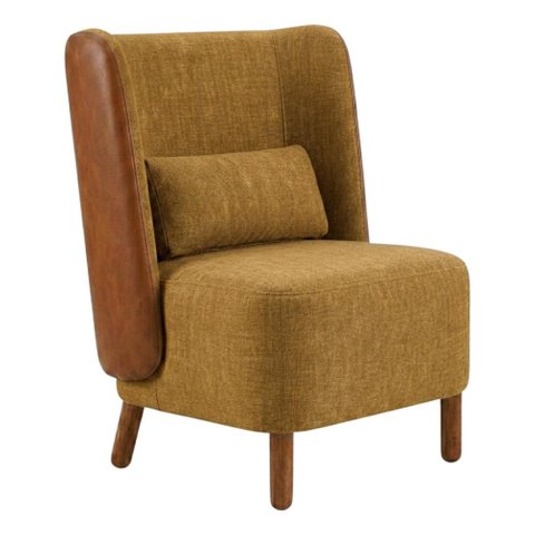 Poltrona Decorativa Verso Pes Madeira Linho Color Trend e Courino Tca 219 Tcs 727 Moll