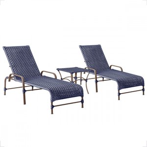 2 Cadeiras Espreguiçadeiras Piscina Corda Náutica Catar e Mesa de Centro em Alumínio Trama Orignal