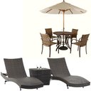 Ver imagem 1 de Kit 4 Cadeiras e Mesa Ascoli, 2 Espreguiçadeiras Bona e Mesa com Ombrelone Piscina, Jardim, Área Tra