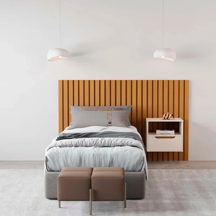 Cabeceira Ripado para Cama de Solteiro Maracá Nature com Mesa de Cabeceira Jatobá Offwhite - Rede Mó
