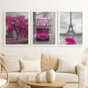 Ver imagem 1 de Kit 3 Quadros Fotografias Rosa - Paris Londres Árvore 45x34cm:moldura Branca