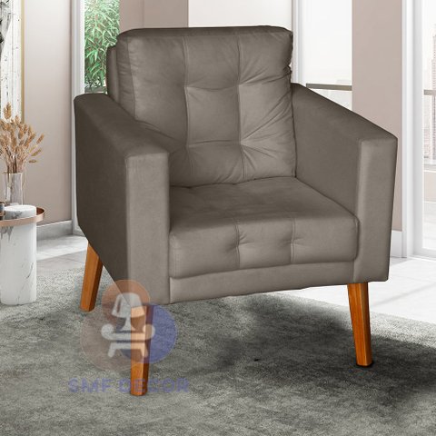 Sofá/poltrona/cadeira Decorativa Glamour Dubai com Pés em Madeira Capuccino