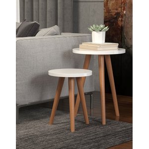 Conjunto 2 Mesinha Canto Móveis Pé Palito Retrô Lar
