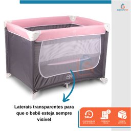 Berço Cercado Desmontável Portátil Chiqueirinho Confort Rosa - 3