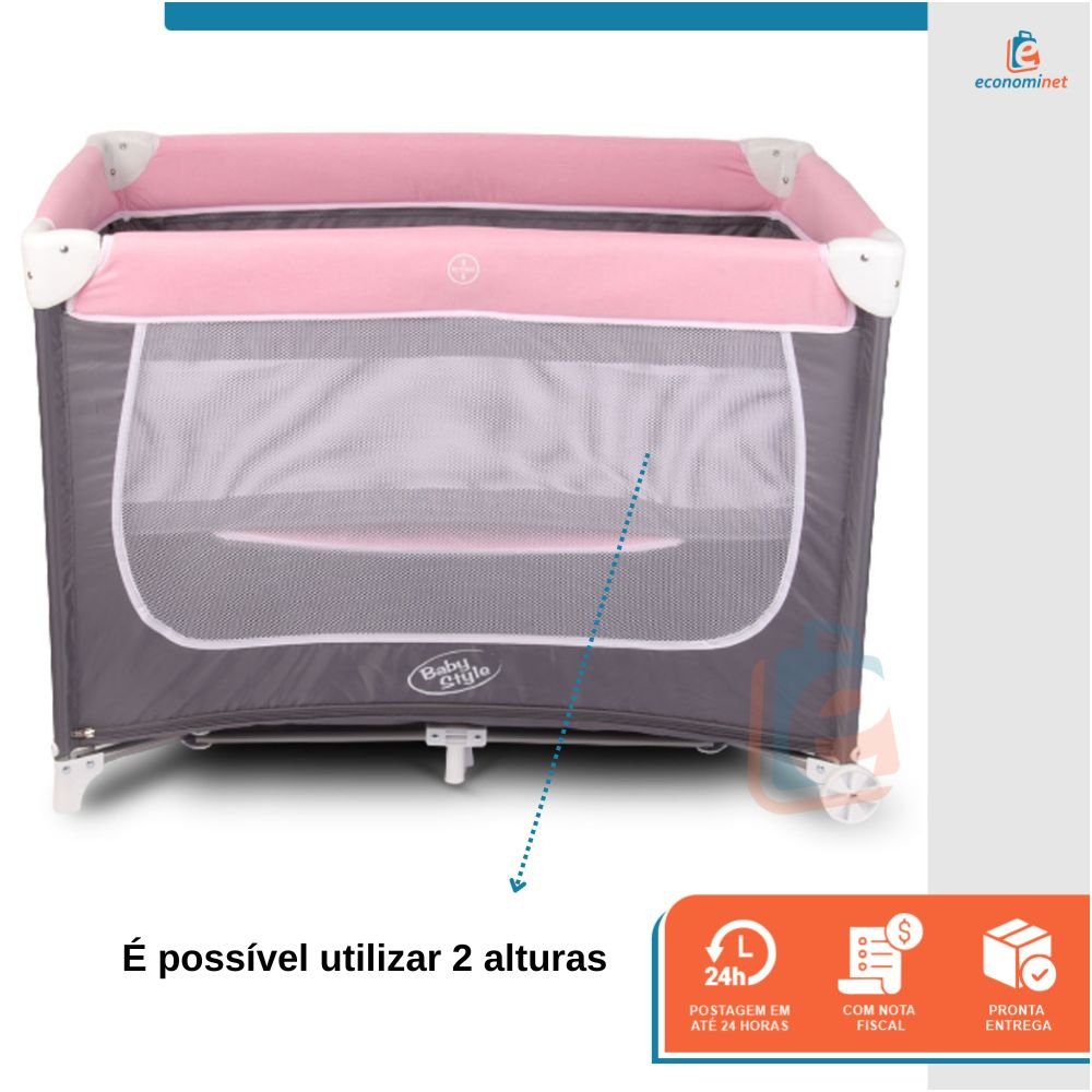 Berço Cercado Desmontável Portátil Chiqueirinho Confort Rosa - 4