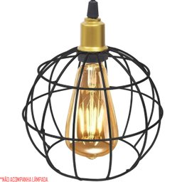 Pendente Aramado Globo Preto Luminária Lustre Industrial Teto Vintage Dourado Agp Ilumini - 3
