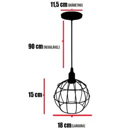 Pendente Aramado Globo Preto Luminária Lustre Industrial Teto Vintage Dourado Agp Ilumini - 2