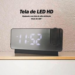 Relogio Alarme Led Espelhado Usb com Projetor de Hora Preto - 7