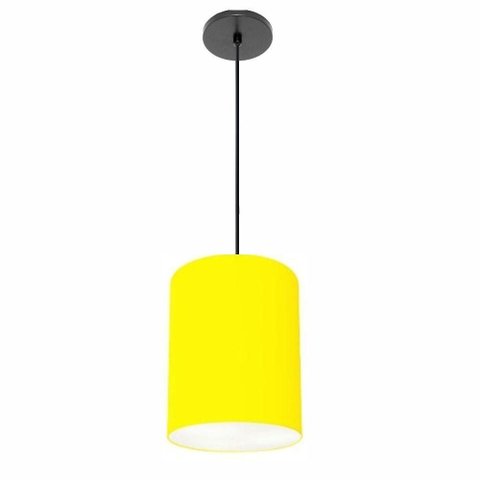 Lustre Luminária Pendente Vivare Free Lux Pe-4103pr Cúpula em Tecido 15x20cm Amarelo Canopla Preta