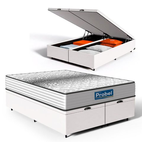 Cama Box Baú com Colchão de Molas Ensacadas Double Face Essence Probel Queen 158cm