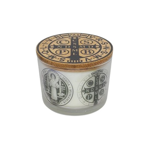 Vela Devocional Aromática Medalha de São Bento Vidro
