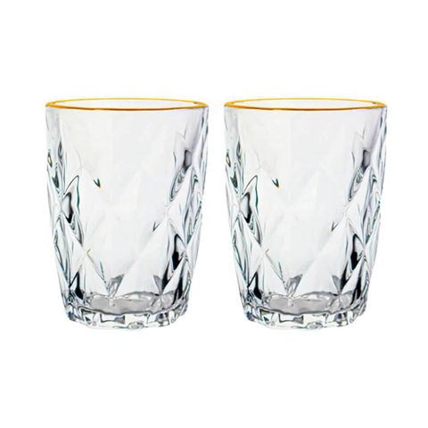 Conjunto de Copos de Vidro Diamond Fio de Ouro 270ml 2 peças - Lyor