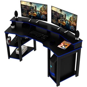 Mesa para Computador Gamer Espaço para 2 Monitores e Cpu Preto/azul
