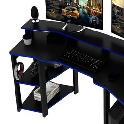 Mesa para Computador Gamer Espaço para 2 Monitores e Cpu Preto/azul - 3