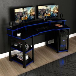 Mesa para Computador Gamer Espaço para 2 Monitores e Cpu Preto/azul - 4
