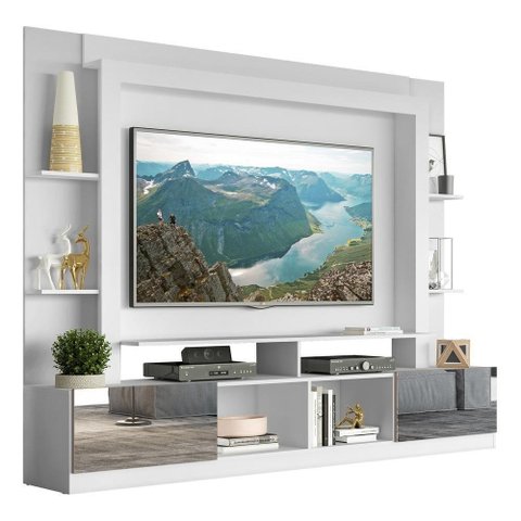 Estante Tv 65" Portas C/ Espelho Oslo Multimóveis V3390 Branca/Lacca Fumê Branco/Lacca Fumê