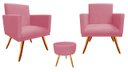 Ver imagem 1 de Kit 2 Poltronas Decorativa Bia + Puff Redondo Suede Rosa Pés Madeira Ms Decor