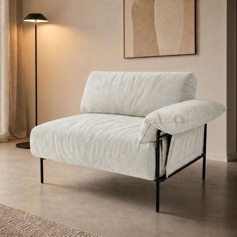 Sofá Modular Industrial com Braço Direito Basileia 120cm Yescasa Veludo Tx Bege Off White