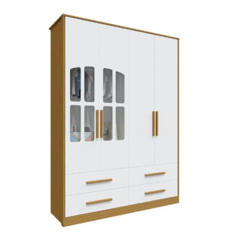 Guarda Roupa Infantil Peroba Charlô 4 Portas Branco Amêndoa