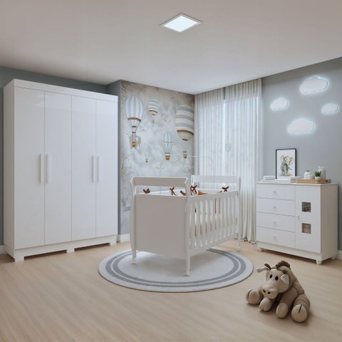Quarto de Bebê Completo Guarda-Roupa, Berço e Cômoda Lipe Tigus Baby