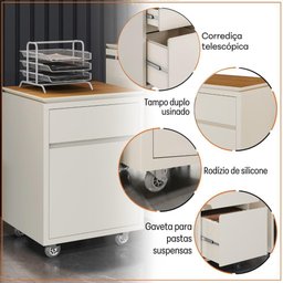 Conjunto de Escritório 2 Peças Mesa Gaveteiro 2 Gavetas Oslo - 10