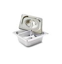 Ver imagem 1 de CUBA Gastronômica Em INOX GN 1/6x65 mm 1 Litro + TAMPA 1/6 Em INOX COM ABERTURA Para Colher e Concha