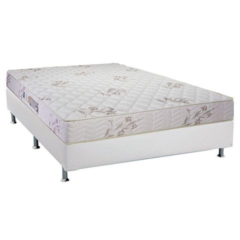 Cama Box Casal: Colchão Espuma D45 Luckspuma Gran Luck Floral Pró Saúde + Base CRC Courano White