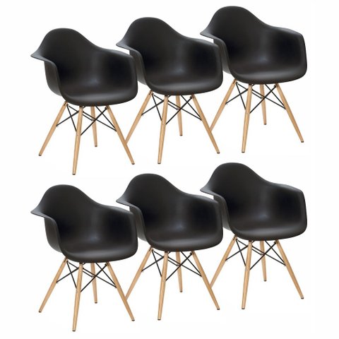 Kit 6 Cadeiras Charles Eames Eiffel com Braço - Preta