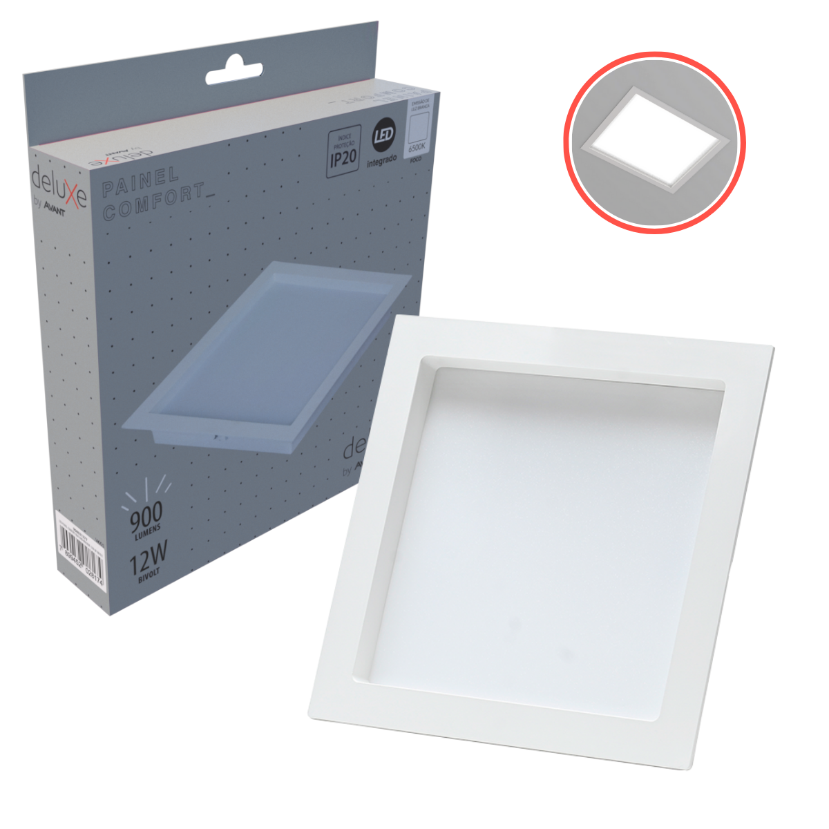 Painel Embutir Branco Recuado Avant Comfort 12w 172mmx172mm 6500k