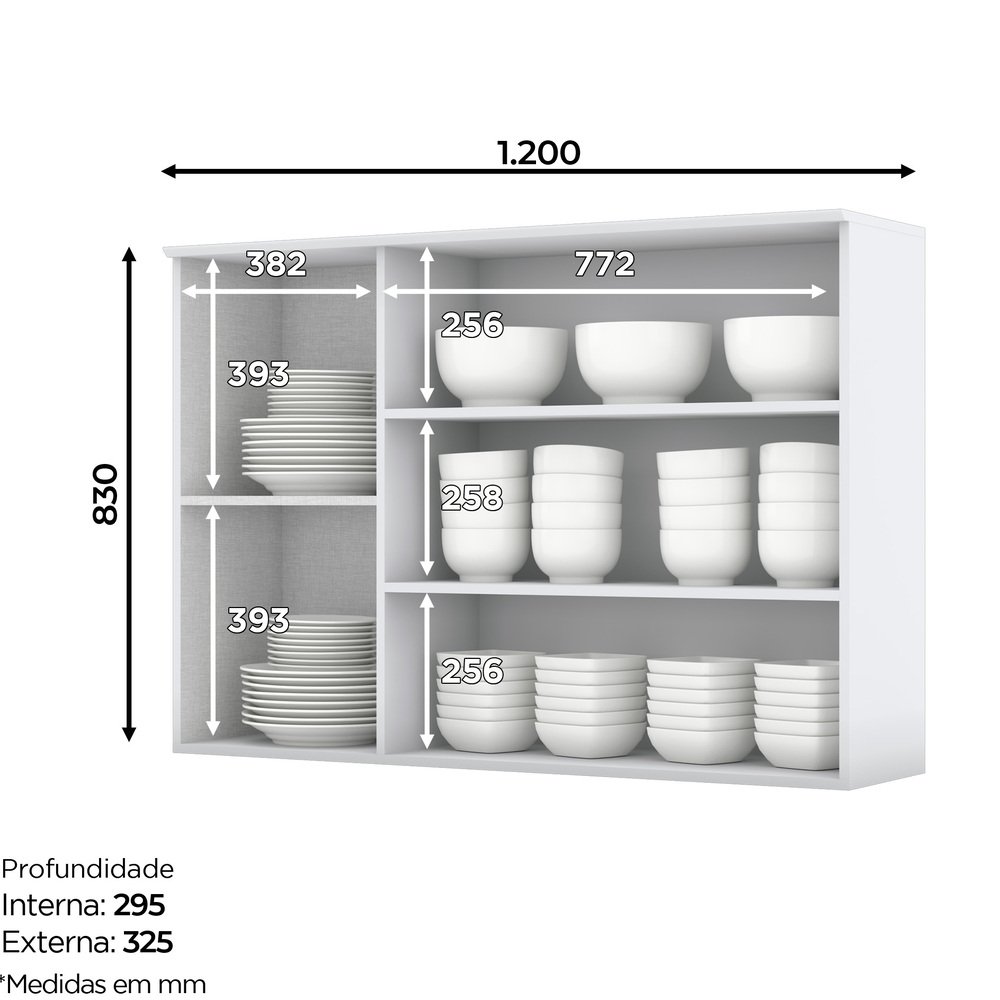 Armário Aéreo para Cozinha 120cm 3 Portas de Vidro Nova York  - 2