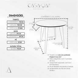 Mesa de Jantar Tampo com Vidro Redonda 90x90cm Slim  - 7