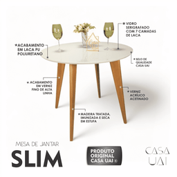 Mesa de Jantar Tampo com Vidro Redonda 90x90cm Slim  - 6