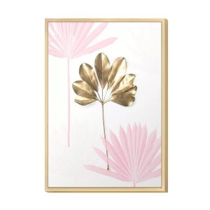 Quadro Decorativo para Sala Quarto Flor Rose Gold Dourado com Moldura Caixa
