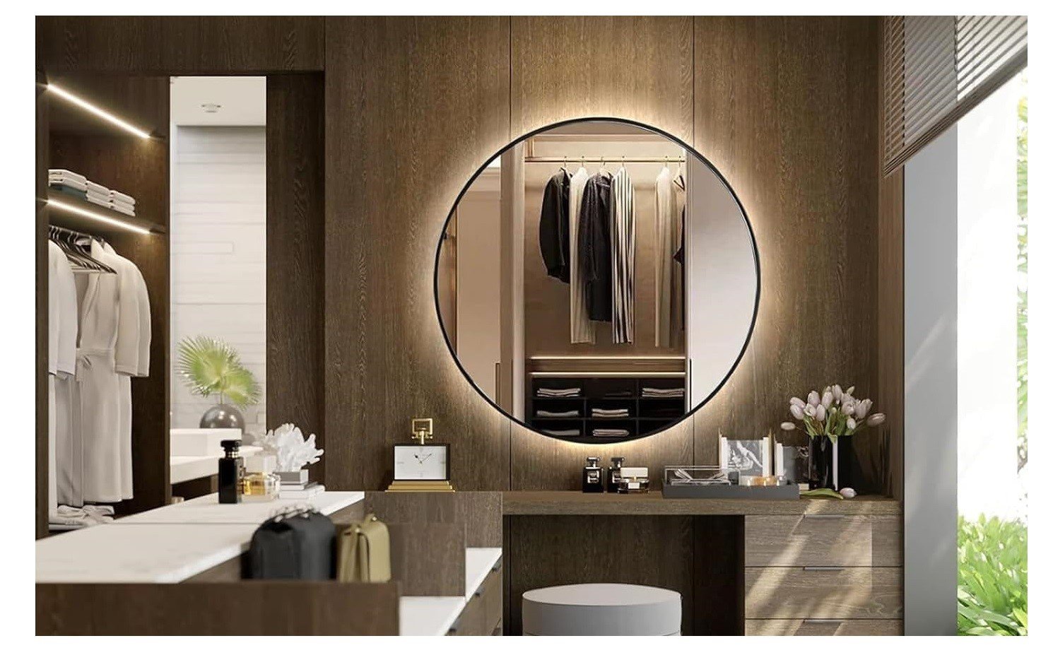 Ver imagem 2 de Espelho Redondo com Moldura Preta Iluminado com Led Frio 70cm