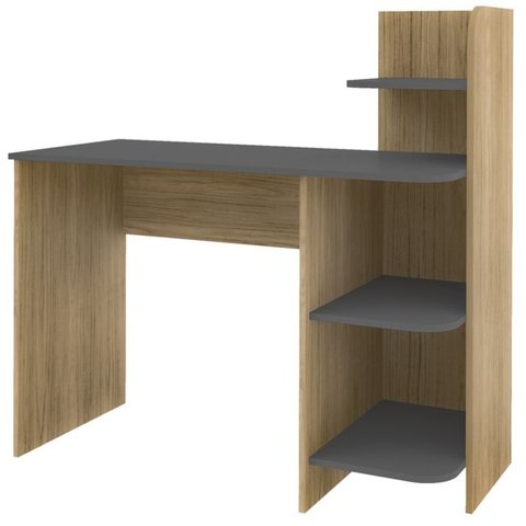 Mesa Escrivaninha 3 Prateleiras 111 Cm Carvalho Grafite Arly