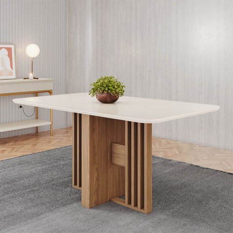 Mesa de Jantar Tampo Vidro 120cm 4 Lugares Canto Curvo Leo H02 - D'Rossi