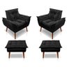 Kit C-02 Poltronas Opala + 02 Puff Opala Elegante Suede Preto - 1