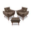 Ver imagem 1 de Kit C-2 Poltronas Opala + 01 Puff Opala Elegante Suede Marrom