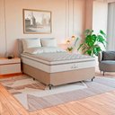 Ver imagem 1 de Cama Box Viúva Bege + Colchão Paris Molas Ensacadas Branco Suede Bege/branco
