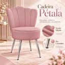 Ver imagem 2 de Cadeira Pétala Rosa para Penteadeira Quarto Pés Cromados Veludo Prateado Rosa-Claro