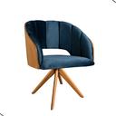 Ver imagem 1 de Cadeira Poltrona Sala Jantar Nicole Pés Giratórios Madeira Veludo Azul Marinho