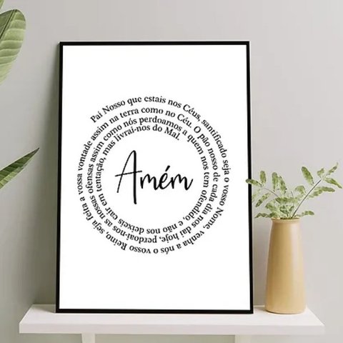 Quadro Minimalista Oração Pai Nosso Espiral 24x18cm - com Vidro:madeira Branca