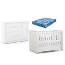 Ver imagem 1 de Berço Americano com Capitonê New Boucle e Cômoda Infantil Tutto New Branco Acetinado e Colchão