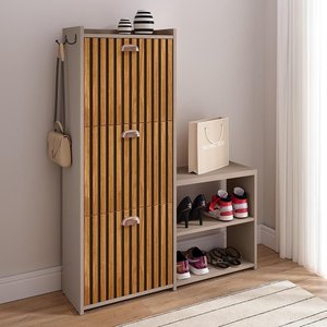 Sapateira Estreita 3 Gavetas Organizadora Banqueta Calçados Gancho Casaco Bolsa Hall Entrada Quarto