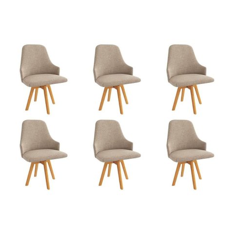 Kit 6 Cadeiras Sala Jantar Suria 1c002ca Premium Madeira Maciça 6 Un Carvalho/linho Bege Fendi -