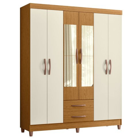 Guarda Roupa Solteiro 154cm com Espelho Dony A02 Off/cinamomo - Mpozenato