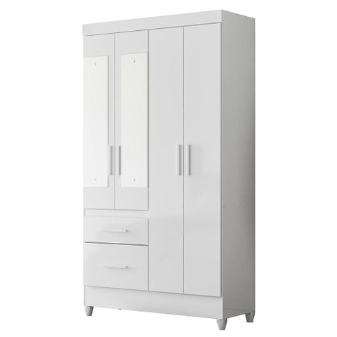Guarda Roupa Solteiro Madri 4 Portas e 2 Gavetas Flex Branco com Espelho - Moval